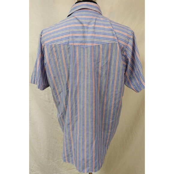 Plains Western Wear Mens Large Blue Red Stripe Pearl Snap Short Sleeve Shirt - Picture 8 of 11